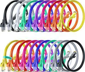 Cat6 Ethernet Cable 3ft, 20-Pack Multicolor - Flat High-Speed Network Cables for Gaming, Streaming, Router, Modem, PC, PS5, Xbox - Durable & Space-Saving Design