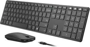 Wireless Bluetooth Keyboard and Mouse Combo (USB + Dual BT), seenda Multi-Device Rechargeable Slim Keyboard and Mouse, Compatible for Win 7/8/10, MacBook Pro/Air, iPad, Tablet - Black