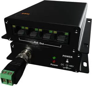 High Distance 4 Port 1000m 3280ft PoE LAN Extender Over Twisted UTP kit BNC or Copper Wire - PoE Camera or Any Remote Ethernet Device Repeater Booster Bridge - PoE Distance 500m - BNC Adapter in Set