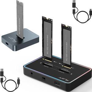 AMZPILOT M.2 Duplicator Cloner Dual-Bay Offline USB C to NVME SATA Docking Station, M.2 NVMe & SATA SSD Docking Station, Size 22110 2280 2260 2242 2230 Enclosure - Pilot NN/SS RGB + Pilot SD03 Alloy