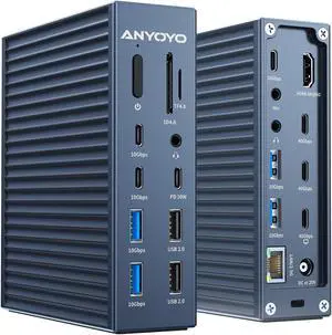 Thunderbolt 4 Dock - 21 Ports, 8K60Hz HDMI, 2.5GbE Ethernet, SD/TF 4.0, 10Gbps USB C/A 3.2 Gen2, 3.5mm Audio, MacBook Docking Station Dual Monitor, Thunderbolt 4 Dock for Mac M1/M2/M3 Pro/Max
