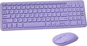Wireless Ergonomic Keyboard and Mouse Combo, Sweet Mixed Color Cute Keyboard, 2.4G USB, Compatible with Computer, Laptop, PC Desktops, mac (Purple)