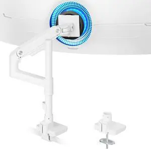 ARES WING Heavy-Duty Monitor Mount for 17-49 inches Ultrawide Curved Flat Monitors, Holds 44lbs, Adjustable Gas Spring with Extended Column for Desk, White