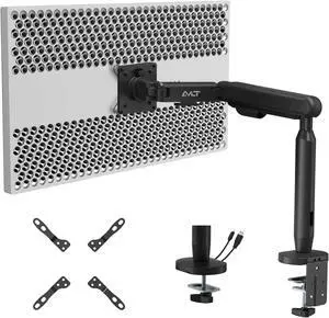 AVLT Single 17"-40" Ultrawide Easel Monitor Arm for Screens Up to 24.3 lbs, Premium Aluminum Designer Stand, Adjustable Pneumatic Height, Full Motion Swivel Tilt Rotation, USB-C USB-A Ports, Black