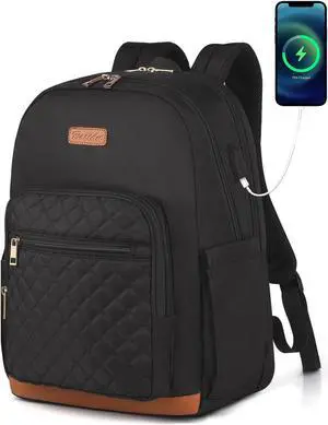 Laptop Backpack for Women, Fits 15.6 inch Travel Backpack with USB Charging Port, Stylish Quilted Work Business Computer Bag