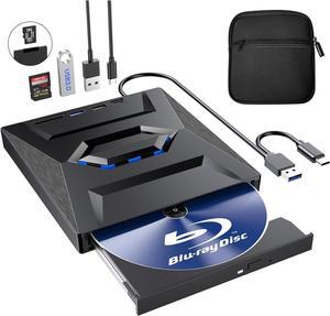 External Blu Ray Drive with Case,Portable Bluray Player Writer Reader,CD Burner with USB 3.0 typc C Port& SD Card,DVD & CD-ROM +/-RW,External Blu-Ray Drives for PC Laptop Desktop Windows Mac Linux