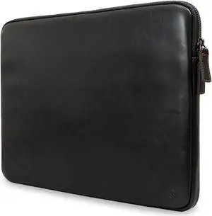 Casemade Real Leather Laptop Case/Zipped Folio Bag with Inner Pocket & Wool Lining Compatible with Apple MacBook, HP, Dell, Asus, Levovo (16 Inch - Black)