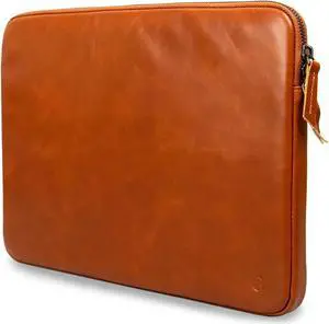 Casemade Real Leather Laptop Case/Zipped Folio Bag with Inner Pocket & Wool Lining Compatible with Apple MacBook, HP, Dell, Asus, Levovo (14 Inch - Tan)