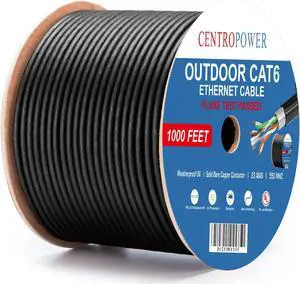 Outdoor Cat 6 Ethernet Cable 1000 ft - Direct Burial Waterproof UV Resistant, UL Listed, 23AWG Solid Bare Copper, 550MHz PoE++, Unshielded UTP LAN Internet Cable, Reel-Mounted - 4PPoE Compatible