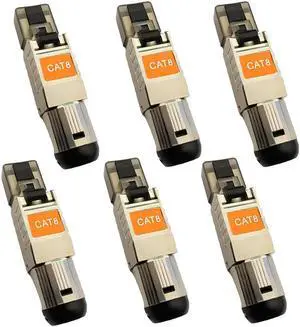 Davonpha Cat8 Toolless RJ45 Connector,zinc Alloy Shielded Ethernet Termination Plugs for 2000MHz 2GHz 40G Double Shielded Solid LAN Cable Cat7 Cat6a 22AWG-24AWG,Tool-Free (Connector 6-Packs)