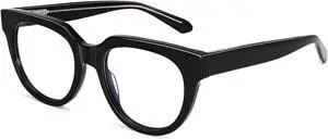 Dollger Blue Light Blocking Glasses For Woman Men Thick Acetate Frame Round CatEye Computer BlueLight Glasses Non-Prescription Black