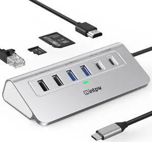 intpw USB C Hub, 10-in-1 USB Docking Station, Aluminum USB to Ethernet Adapter with 4K HDMI, PD 100W, 1Gbps Ethernet, USB-C and 2 USB A 3.0 5Gbps, 2 USB 2.0, SD/TF Slot for MacBook Air/Pro, iPad