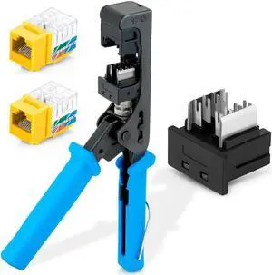 Everest Media Solutions Bundle - 2 Items: EMS Speed Termination Tool with 20 Pack of Yellow RJ45 CAT6 Keystone Jacks + Replacement Head