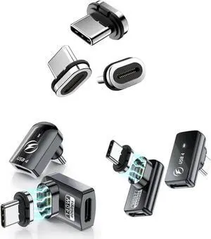 HanCenDa USB Type C Magnetic Adapter 4Pack, 24Pins 90 Degree USB-C with PD 140W Charge 40Gbps 8K 60Hz Video USB4 for Thunderbolt 3/4 MacBook Pro/Air Phone and More Devices
