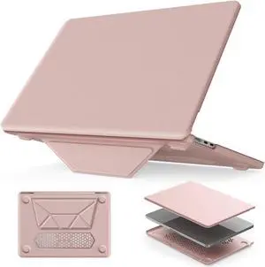HXCASEAC Case Compatible with MacBook Air 13.6 inch Case 2025 2024 2022 with Foldable Stand, Anti-Scratching Protective Hard Shell Cover for M4 M3 M2 A3240 A3113, A2681 PU Leather, Pink