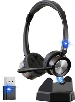KEMEILE Wireless Bluetooth Headset with Microphone AI Noise Cancelling for Computer/PC/Laptop/Cellphone, Bluetooth Headphone with Mic Mute & Charging Base for Home Office/Call Center/Teams/Zoom, etc