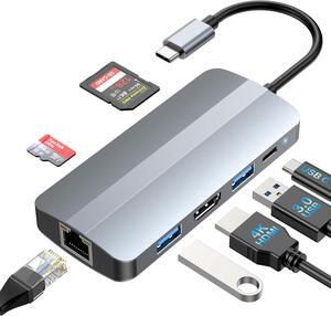 USB C Laptop Docking Station, 7 in 1 USB C Dock with 1000Mbps, 2 USB Port, HDMI 4K, 100W PD, SD/TF Card Reader for MacBook/Dell/HP/Surface/Lenovo etc