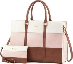 LOVEVOOK Laptop Bag for Women, 15.6 Inch Laptop Tote Bag, Vintage Leather Work Bags for Women, Waterproof Computer bag with Clutch Purse, Large Capacity Briefcase, Business Office Bag