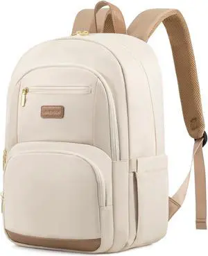 LOVEVOOK Travel Laptop Backpack for Women, Waterproof Work Backpack Fits 15.6 Inch Laptop, Large Computer Backpack for College, Beige