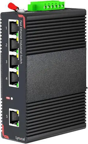 Lynxcel 5 Port Industrial Ethernet Switch, 5 x 100Mbps Din Rail Ethernet Switch, Unmanaged IP40 Network Switch, 1Gbps Switching Capacity (-40 to 167degF) Extreme Temperature