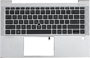 D-KXCPELE Replacement Laptop Upper Case Palmrest Backlit Keyboard Assembly Part for H P Elitebook 840 G7 840 G8 M07090-001 M36312-001 (Silver)