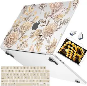 Mektron Ultra Thin Armor Case Compatible with MacBook Air 13.6 inch Printed Cover 2025-2022 M4 M3 M2 A3240 A3113 A2681, Protective Hard Shell with Fold Kickstand, Floral P314