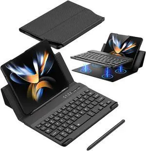 MOAITO for Samsung Galaxy Z Fold 7 6 5 4 3/Pixel 9 Pro Fold Keyboard Case withPen, Folding Bluetooth Portable Travel Foldable Keyboard Case (Carbon Fibre)
