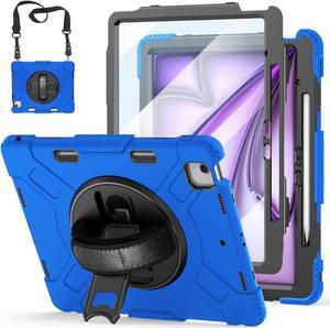 Case for iPad Air 13 Inch M3/M2 (2025/2024): Silicone Shockproof Case with Screen Protector - Stand - Handle - Shoulder Strap - Pen Holder- Blue