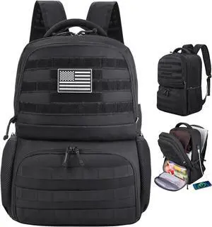 MOZETO Laptop Lunch Backpack for Men, Tactical Inspired Utility Anti-Theft Work Bag with Cooler Compartment Lunchbox (Black, 17 Inch)