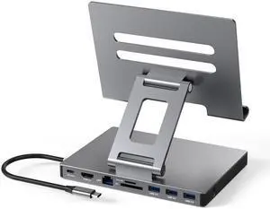 iPad Pro USB C Hub Stand, 9-in-1 Adapter for iPad Pro M4 M2 13 12.9 11 Inch Docking Station Foldable with 4K 60Hz HDMI, RJ45 Gigabit Ethernet, SD/TF Card Reader, 3 USB 3.0, 3.5 mm Audio, iPad Air