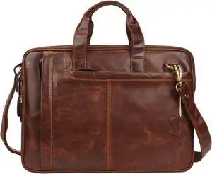 Pitaara Genuine Leather Messenger Laptop Bag For Men And Women, Brown Briefcase, Fits Laptop Size 16", Unisex