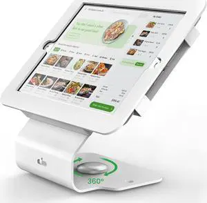 Pinikox Kiosk POS Tablet Stand Compatible with 10.2 inch iPad 7 8 9 Generation, Business Desktop Retail Tablet Stand with 360deg Swivel Base, Metal, White, PSC101WT
