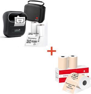 Phomemo M220 Label Printer & 3 Rolls Khaki 1.96"x1.96" Round Thermal Label & 3 Pack Label & 1 Case, for Mailing, Storage, Address, Clothing, Home, Office