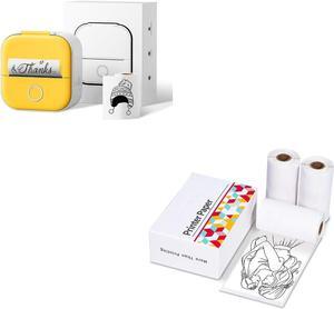 Ponek Mini Pocket Sticker Printer - T02 Black On White Self-Adhesive Paper, Thermal Paper 50mm x 3.5m, 3 Rolls, Mini Printer for Journal, Notes, Memo