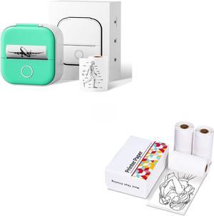 Ponek T02 Mini Pocket Sticker Printer +T02 Black On White Paper for Journal Photo, 50mm x 3.5m, 3 Rolls