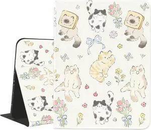 JOYLAND Cute Kitten Case for 13 Inch iPad Air(2024)/12.9 Inch iPad Pro(2021/2022) with Pencil Holder Multi-Angle Viewing Folio Stand Cover Leather Tablet Cover Auto Sleep/Wake Kawaii Animal Girly Case