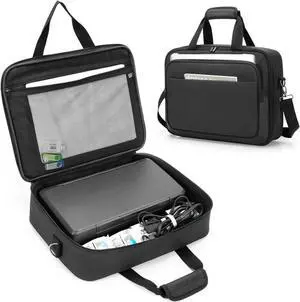 samdew Mobile Printer Storage Bag Compatible with HP Tango/Tango X, HP Officejet 250/200, Portable Printer Carrying Case for Travel, with Laptop Layer(up to 14"), Shoulder & Trolley Strap, Bag Only