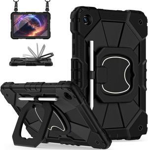 Scnioy for Galaxy Tab A9 Plus Case 11 Inch, Rugged Case for Samsung Galaxy A9+ Tablet Case with Screen Protector 360 Rotating Stand Shoulder Strap Pen Holder, 2023 Model(SM-X210/X216/218), Black Black