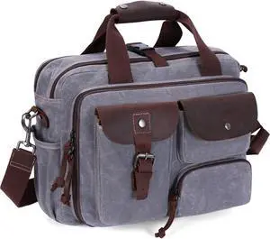 SHENHU Laptop Bag Briefcase 17.3 Inch Laptop Case Messenger Bag for Men Waxed Canvas Office Carrying Shoulder Bag for Work Business Travel Gray