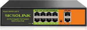Gigabit Ethernet Network PoE Switch, 8 PoE Ports @120W with 2 Uplink Ports, Support 802.3af/at, Unmanaged, VLAN, for PoE Security Camera, AP (10 Gigabit Ports I 8*PoE+ 2*Uplink)