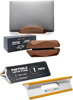 Steepy Laptop Holder - Oak Wood Laptop Stand Vertical Adjustable up to 24", and Laptop Stand Riser Wedge Support Ventilated Office Desk Accessory