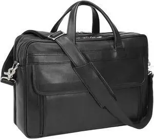TIDING Men's Black Leather Briefcase 17.3" Laptop Bag Business Travel Messenger Shoulder Bag