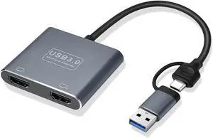 Tmiyas USB 3.0 or USB C to HDMI Adapter for Dual Monitors, Compatible for Thunderbolt 3/4, USB-C or USB 3.0, 1080p@60Hz, 4K@30Hz, Universal Video Graphics Adapter for Mac and Windows