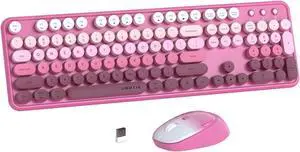 UBOTIE Colorful Computer Wireless Keyboards Mouse Combos, Typewriter Flexible Keys Office Full-Sized Keyboard, 2.4GHz Dropout-Free Connection and Optical Mouse (Rosy Gradient)