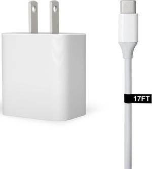 Extra Long 30W USB-C Fast Charger and Cable Compatible with Google Products, Google Pixel Phones, Tablets and Other USB-C Devices (1-Pack - 17 Foot)