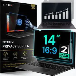 VINTEZ [2 Pack 14 Inch 16:9 Privacy Screen for Computer Monitor and Laptop - Anti Glare Protector Film Blue Light Filter Eye Protection - Computer Screen Privacy Shield
