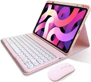 kaitesi Keyboard Case for iPad Pro 11 inch M4 Keyboard Case with Mouse Cute Round Keys Detachable Bluetooth Keyboard Slim Smart Cover Supports Pencil Charging,Pink