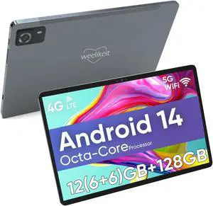 weelikeit Tablet 10 inch, Android 14 Tablets with Octa-Core Processor 14GB(6+8) RAM 128GB ROM, 1200x1920 FHD Screen, 5G WiFi, 5MP+13MP Dual Camera, Bluetooth 5.0, 7000mAh Battery (Gray)