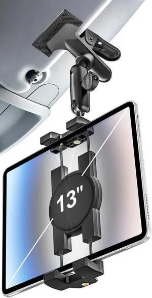 woleyi Tablet Holder for Car Sun Visor - [Metal Magic Arm] 360° Adjustable Tablet Car Mount for iPad Holder Super Visor Clamp, for 4.7-13" Devices, iPad Pro, Air, Mini, Galaxy, Phone, Switch, Camera