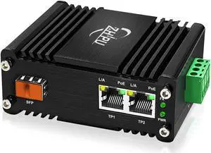 Htfoevrxs Industrial Gigabit Media Converter 2-Port PoE+30W RJ45 10/100/1000T Ethernet to 100/1000 SFP Fiber,12-48VDC Input Hardened Supports DIN Rail Installation,-40degC~75degC Harsh Environments